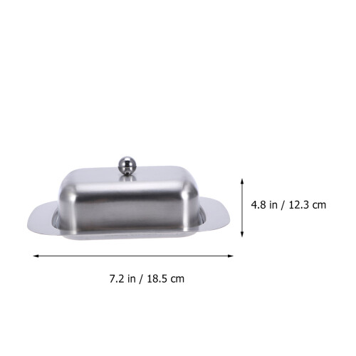 2Pcs Rustproof Stainless Steel Butter Dish with Lid Easy Handle Silver 2