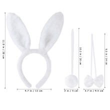 3Pcs White Bunny Ear Headband Bow Tie Tail Costume Set for Parties