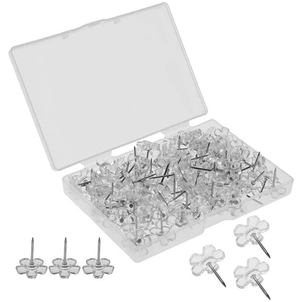 200 Pcs Office Cork Pin Transparent Color Flower Thumbtacks Pushpins 3591302822911