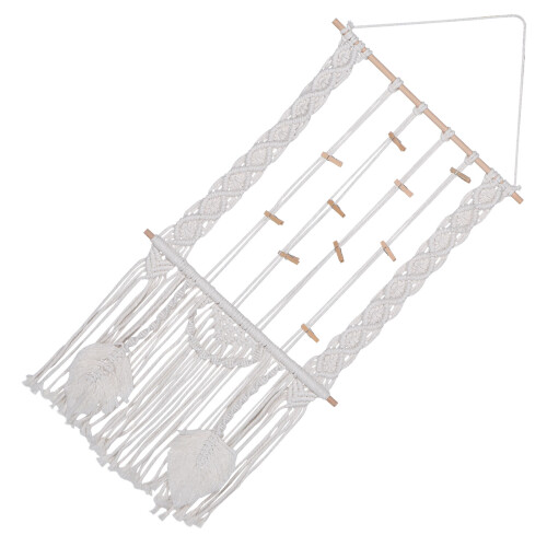 2Pcs Wood & Polyester Beige Wall Hanging Macrame Tassel Decor 1