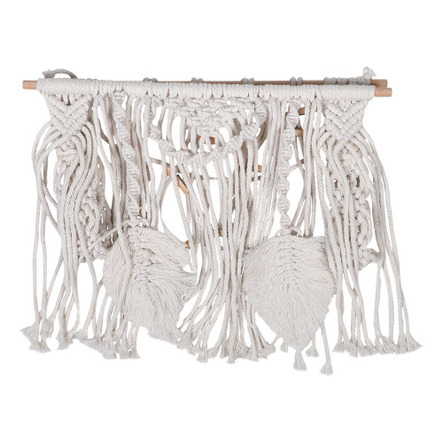 2Pcs Wood & Polyester Beige Wall Hanging Macrame Tassel Decor 2