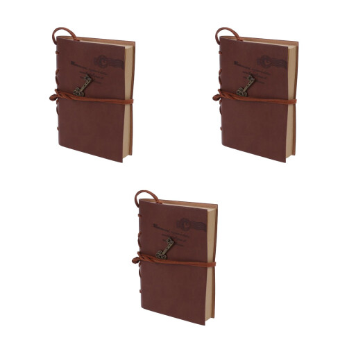 3Pcs Blank Notebook Journal Coffee PU Cover Vintage Travel 2