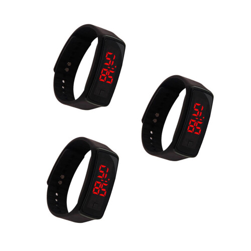3Pièces Digitales LED Enfants Bracelet Silicone Noir Ajustable 2