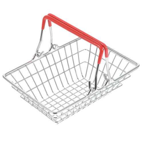 4Pcs Sturdy Silver Iron Mini Shopping Basket Desktop Storage and Decor