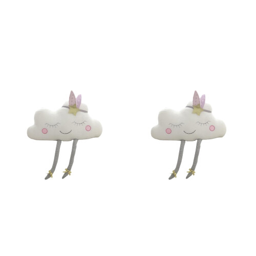 2Pcs Soft White Smile Cloud Plush Toy Throw Pillow Sofa Cushion 2