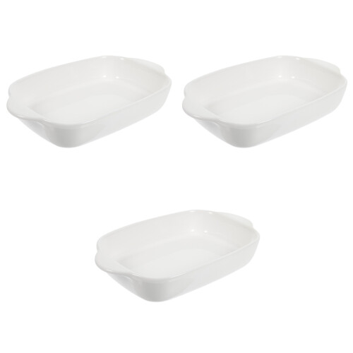 3Pcs White Ceramic Baking Dish with Handles Roasting Tray 2