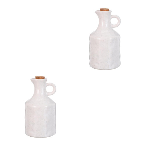 2Pcs Ceramic Olive Oil Bottle Dispenser White Kitchen Condiment Jar 2