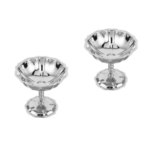 2Pcs Silver Stainless Steel Multi-Use Footed Dessert Bowls 2