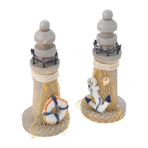10Pièces Miniature Phare Bois Décor Vintage Océan 1