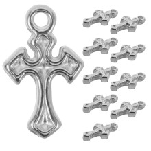 50Pièces Petites Croix En Acier Argent Charme Religieux Unisexe