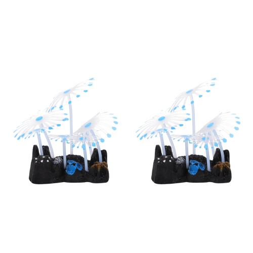 2Pièces Décoration Aquarium Anémones Silicone Aspect Naturel 2