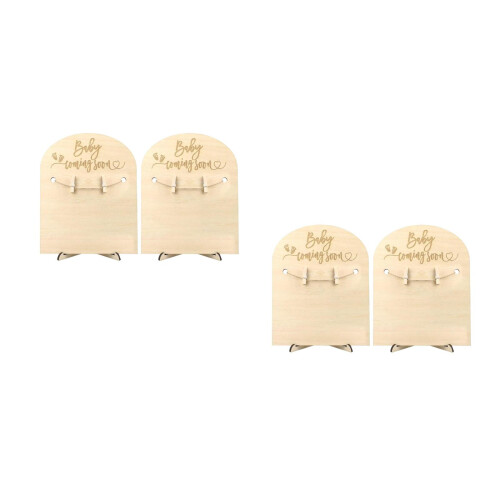 4Ensembles Cartes Annonces Bébé Bois Durable Bébé Shower Décor Beige 2