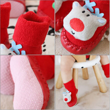 2Paires Noël Bébé Rouge En Coton Douces Antidérapantes