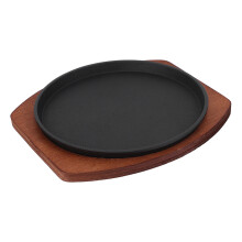 2Ensembles Poêles Grill Rondes En Fonte & Bois Pour Dîner Fajita