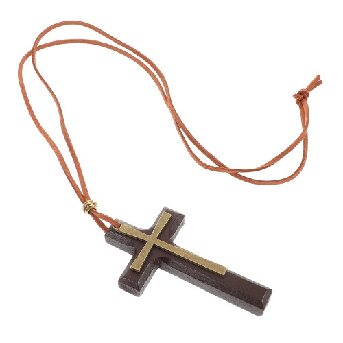 2Pièces Décorations Pendentif Croix Bois Double Couche Marron 2