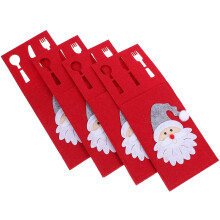 8Pièces Porte-Ustensiles Noël Rouge Tissu Doux Pour Décoration De
