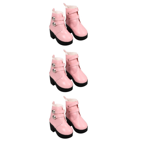 3Paires Bottes PU Rose Pour Poupées, Chaussures Mode Accessoires Mini 2