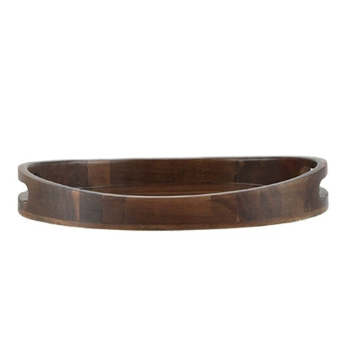 2Pcs Oval Solid Wood Tray Light Brown Portable Serving Platter