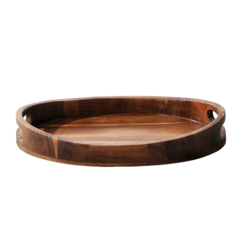 2Pcs Oval Solid Wood Tray Light Brown Portable Serving Platter 1