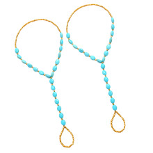 6Stk Damen Fußkette Mit Türkis Perlen, Modischer Schmuck Strand