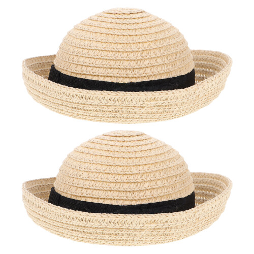 2Pièces Petits Chapeaux Tissés Beige, Accessoires Pour Poupées
