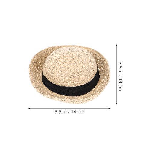 2Pièces Petits Chapeaux Tissés Beige, Accessoires Pour Poupées 2