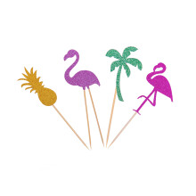5Pcs Assorted Color Flamingo Pineapple Cake Topper Set for Luau Party
