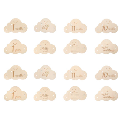 2Pièces Cartes Mensuelles Bébé Bois Double Face Nuage Couleur Kaki