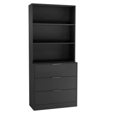 (80cm, Black Drawers & Black Bookcase) 60/80cm 3 Drawer Tier Wooden Storage Chest Cabinet & Display Bookcase Shelving