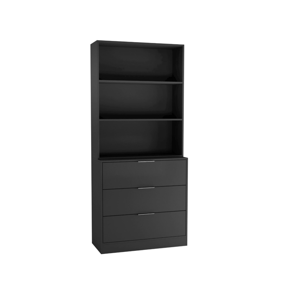 Urbn Living (80Cm, Drawers & Bookcase) 60/80Cm 3 Drawer Tier Wooden Storage Chest Cabinet & Display Bookcase Shelving Black