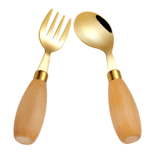 10Pièces Ensemble Couverts Enfants Acier Bois 1