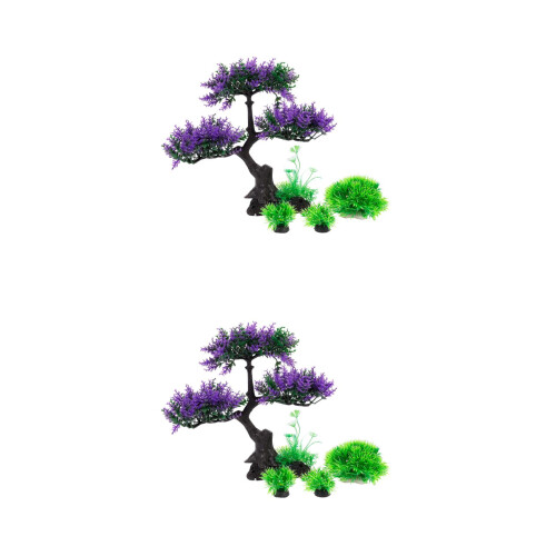 8Pièces Décor Aquarium Plantes Résine Violet Imperméables 2