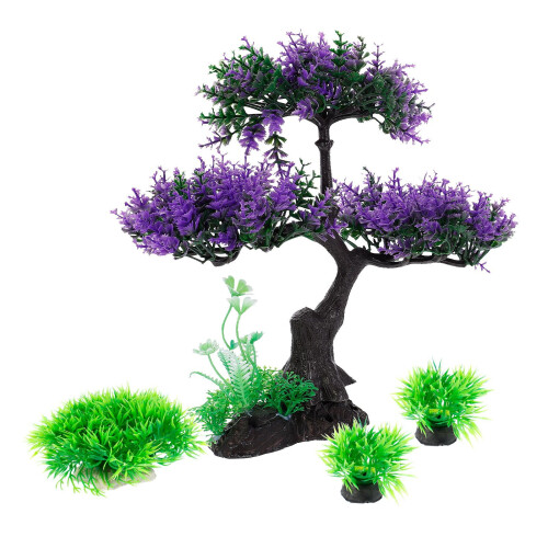 8Pièces Décor Aquarium Plantes Résine Violet Imperméables