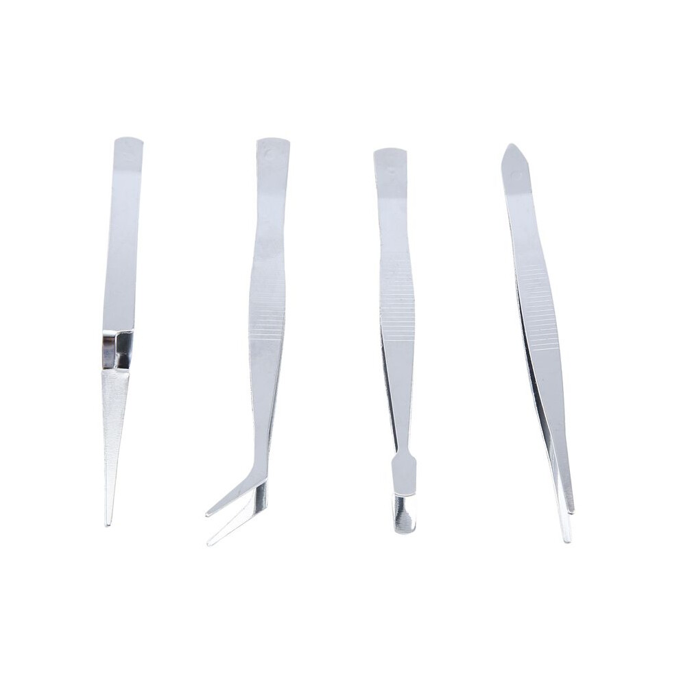 4Pcs/Set Precision Tweezers Stainless Steel Thick Electronics Forceps Eyebrow Tweezers Anti-Skid Makeup Repair Multi Tools
