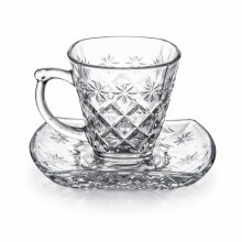 6x Clear Glass Tea Cup & Saucer Set Coffee Espresso Kitchen Cups 150ml