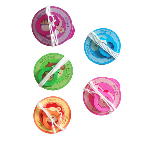 10Pcs Wooden Kids Peg Tops Educational Pull String Toy Assorted Colors 2