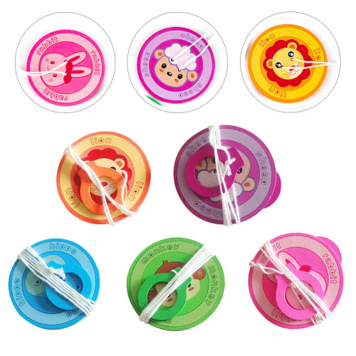 10Pcs Wooden Kids Peg Tops Educational Pull String Toy Assorted Colors 1