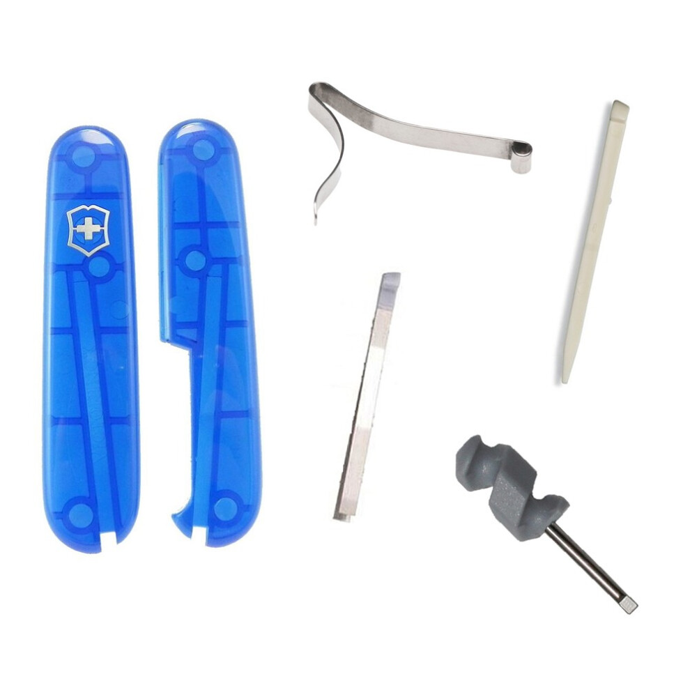 (translucent blue) Victorinox 91mm Swiss army spares - tweezers toothpick screwdriver handles