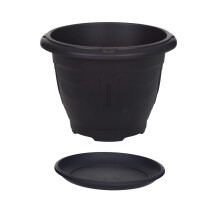 24cm Planter Saucer Set Round Venetian Black Flower Plant Garden Indoor Outdoor