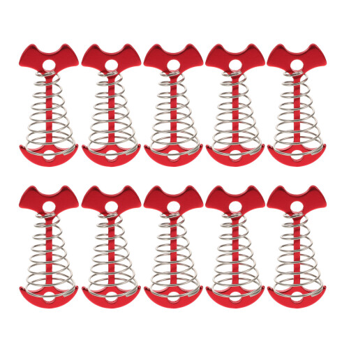 20Pcs Red Adjustable Spring Fish Bone Camping Tent Windproof Anchors 1