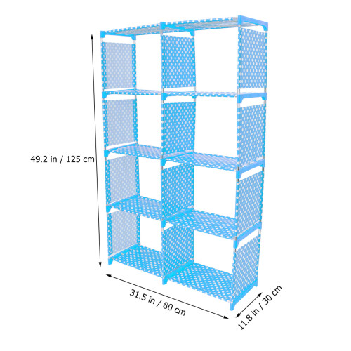2Pcs Blue Storage Rack Metal Frame 4 Tier Book Sundries Shelf