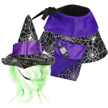 3Sets Comfortable Satin Cat Cloak with Cone Hat Dog Halloween Costume