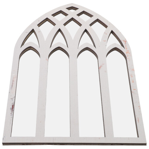 2Pcs Gothic Arched Window Pane Mirrors White Wood for Wall Decor Home