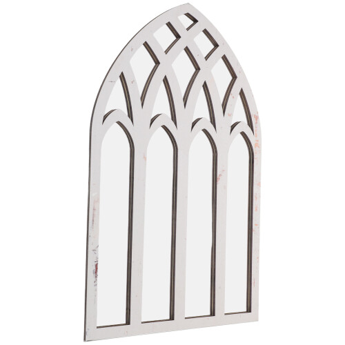 2Pcs Gothic Arched Window Pane Mirrors White Wood for Wall Decor Home 1