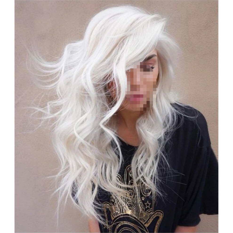 Artibetter 2Pcs Synthetic Long Curly White Wig For Women Cosplay And Fancy Dress