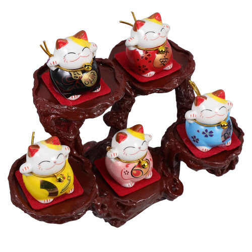 2Sets Stylish Ceramic Cat Figurines Assorted Color Car Dashboard Decor 2