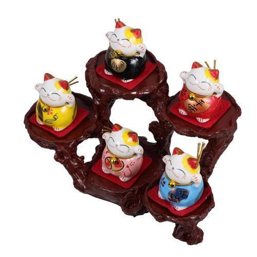 2Sets Stylish Ceramic Cat Figurines Assorted Color Car Dashboard Decor 1