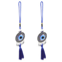 6Pcs Blue Evil Eye Hanging Car Charms Alloy Tassel Rearview Mirror