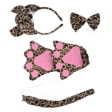 4Pcs Leopard Headband Tail Gloves Set Animal Costume Cosplay for Kids