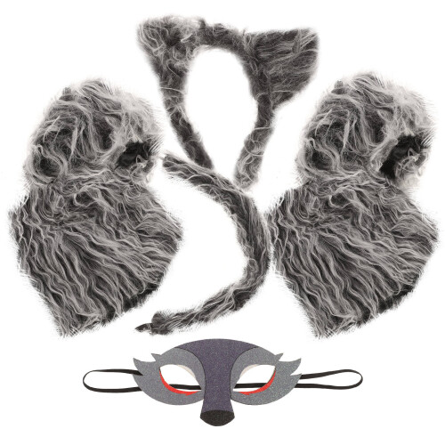 3Sets Complete Cosplay Prop Wool Mask Tail Gloves